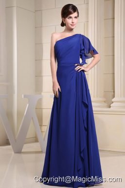 One Shoulder Blue For Prom Dress With Short Sleeve