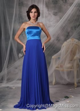 Pretty Royal Blue Elegant Prom Dress Empire Strapless Satin and Chiffon Floor-length