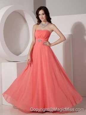 Elegant Watermelon Red Empire Strapless Prom Dress Chiffon Beading