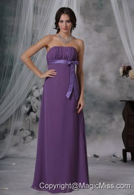 Shenandoah Iowa Ruched and Bowknot Decorate Bust Purple Chiffon Floor-length Strapless For 2013 Bridesmaid Dress