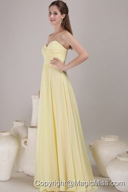 Yellow Empire Sweetheart Neck Floor-length Chiffon Ruch Prom Dress