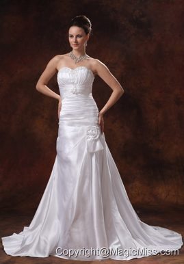 Customize Sweetheart Hand Made Flowers and Appliques Wedding Dress With Court Train Ruch In Conyers Georgia