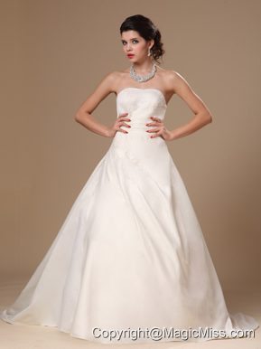 Strapless Beaded Satin Ball Gown Court Train Church Wedding Dress For 2013 Custom Made