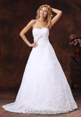 A-line Strapless Wedding Dress With Brus Train Embroidery Over Shirt