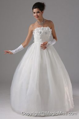 Ball Gown Wedding Dress With Appliques Decorate Bust Strapless Tulle In Altadena California