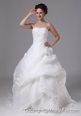 Organza Hand Made Flowers and Pick-ups Wedding Dress With Brush Train For Custom Made In Gainesville Georgia