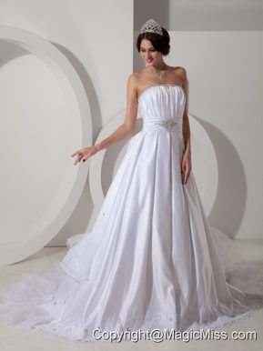 Lovely A-line Strapless Brush TrainTaffeta Beading and Ruch Wedding Dress