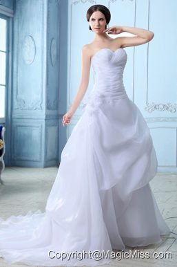 Beautiful A-line Sweetheart Court Train Organza Ruch Wedding Dress
