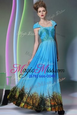 Nice Royal Blue Zipper Square Appliques and Pattern Prom Dresses Printed Sleeveless