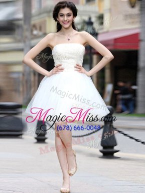 Traditional Sleeveless Chiffon Knee Length Lace Up Prom Dresses in White for with Beading