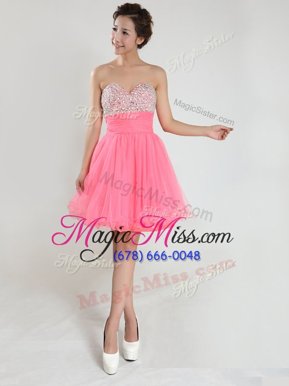 New Style Knee Length Lace Up Prom Dresses Hot Pink and In for Prom and Party with Beading