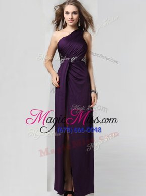 Pretty Purple Prom Gown Prom and Party and For with Beading One Shoulder Sleeveless Criss Cross
