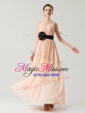 Best Ankle Length Peach Prom Dresses One Shoulder Sleeveless Side Zipper
