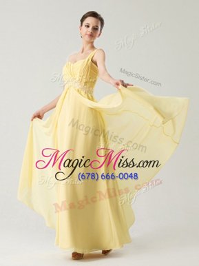 Popular One Shoulder Ankle Length Ball Gowns Sleeveless Light Yellow Homecoming Dress Zipper