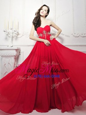 Red Prom Dress Sweetheart Sleeveless Sweep Train Zipper
