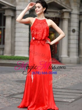 Clearance Scoop Sleeveless Beading and Appliques Zipper Prom Gown