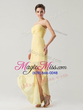 Exceptional Floor Length Zipper Junior Homecoming Dress Light Yellow and In for Prom and Party with Ruching