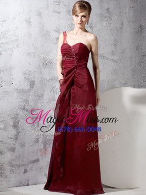 Excellent Wine Red Prom Dresses Prom and Party and For with Beading and Ruching One Shoulder Sleeveless Zipper