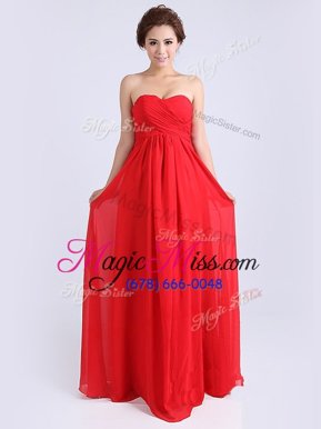 New Arrival Floor Length Zipper Homecoming Gowns Red and In for Prom and Party with Ruching