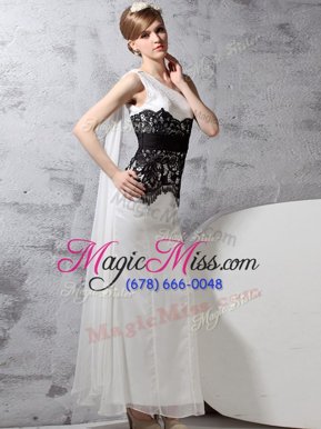 Floor Length White Evening Dress One Shoulder Sleeveless Side Zipper