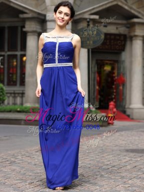 Modest Royal Blue Sleeveless Chiffon Zipper Prom Gown for Prom and Party