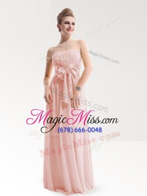 Wonderful Chiffon Sleeveless Floor Length Prom Dresses and Ruching and Bowknot