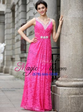 Low Price Sleeveless Beading and Lace Zipper Prom Gown