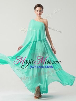 Trendy One Shoulder Ankle Length Baby Blue Homecoming Dress Chiffon Sleeveless Ruching