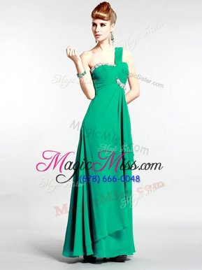 Wonderful One Shoulder Sleeveless Zipper Floor Length Beading Dress for Prom
