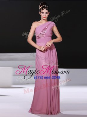 Dynamic One Shoulder Sleeveless Chiffon Criss Cross Evening Dress in Lilac for with Ruching