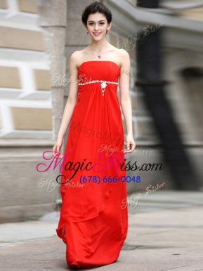 Shining Chiffon Sleeveless Floor Length Prom Gown and Beading and Ruching
