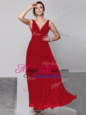 Dramatic Sleeveless Floor Length Beading Backless Junior Homecoming Dress with Wine Red