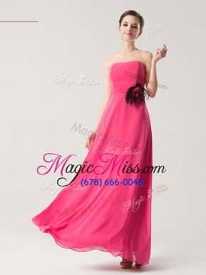 Dazzling Coral Red Strapless Zipper Hand Made Flower Homecoming Dresses Sleeveless