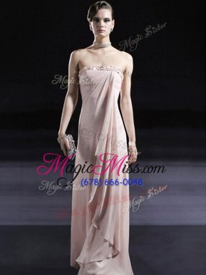 On Sale Sleeveless Chiffon Floor Length Zipper Homecoming Party Dress in Baby Pink for with Beading