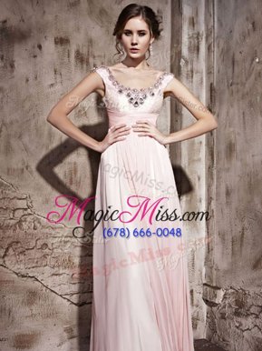 Edgy Scoop Baby Pink Backless Prom Gown Beading Sleeveless Floor Length