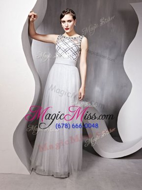 Inexpensive Scoop Silver Sleeveless Chiffon Zipper Prom Dress for Prom and Party