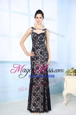 Suitable Black Side Zipper Scoop Lace Prom Gown Chiffon Sleeveless