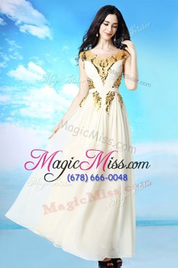 White Side Zipper Scoop Sequins and Ruching Homecoming Dress Chiffon Cap Sleeves