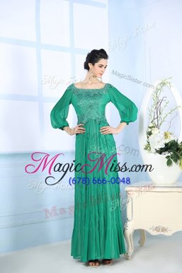 Traditional Floor Length Zipper Mother Of The Bride Dress Green and In for Prom and Party with Beading and Appliques and Ruching