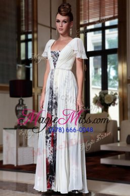 Fashion Chiffon Off The Shoulder Cap Sleeves Zipper Beading and Pattern Prom Gown in Multi-color
