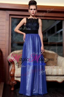 Gorgeous Beading and Appliques Prom Dress Blue And Black Side Zipper Sleeveless Floor Length