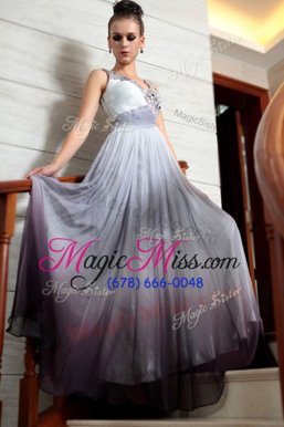 Ideal Multi-color Side Zipper Prom Evening Gown Beading and Appliques and Ruching Sleeveless Floor Length