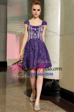 Adorable Lace Purple Square Neckline Beading Homecoming Dress Sleeveless Zipper