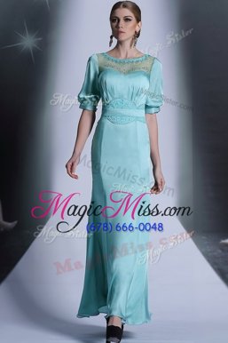 Elegant Baby Blue Bateau Neckline Sequins and Pleated Mother Of The Bride Dress Half Sleeves Zipper