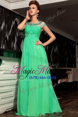 Scoop Floor Length Side Zipper Homecoming Dress Green and In for Prom and Party with Beading and Ruching