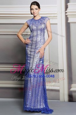Vintage Satin Scoop Sleeveless Backless Beading and Sequins Prom Evening Gown in Blue