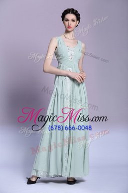 Custom Designed Empire Prom Evening Gown Light Blue V-neck Chiffon Sleeveless Floor Length Backless