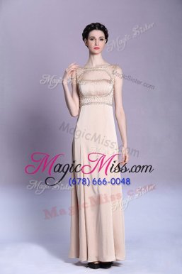 Unique Peach Bateau Neckline Beading and Ruching Evening Dress Sleeveless Backless