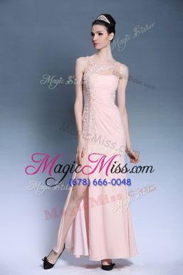 New Style Baby Pink Celebrity Inspired Dress Prom and Party and For with Appliques Bateau Sleeveless Side Zipper