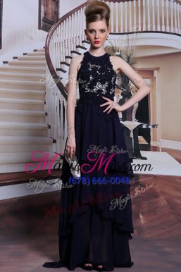 Elegant Navy Blue Scoop Lace Up Beading and Lace Homecoming Dress Sleeveless